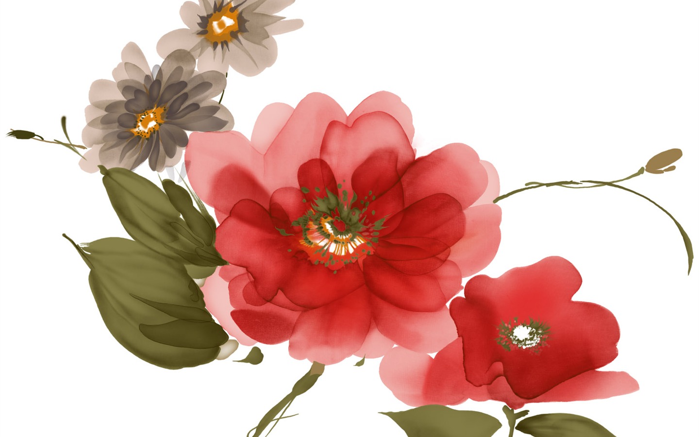 절묘한 잉크 꽃 배경 화면 #33 - 1440x900