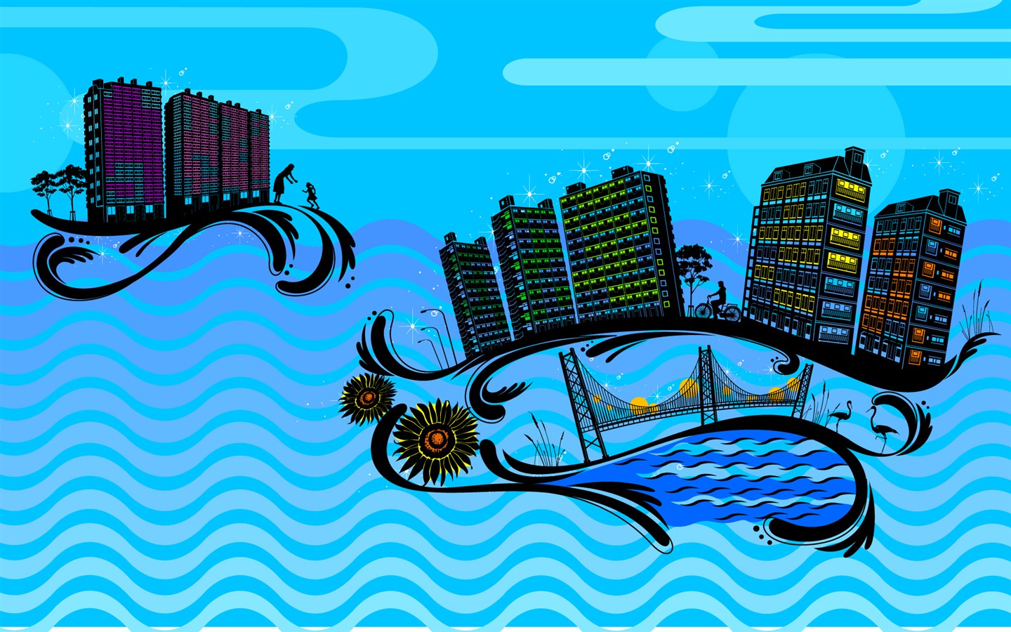 矢量花紋城市 壁紙(一) #21 - 1440x900