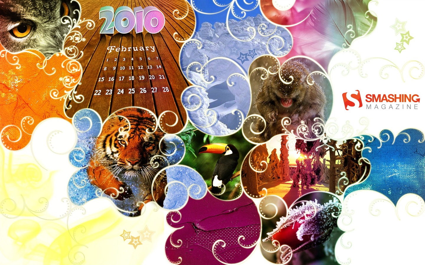 února 2010 Kalendář Wallpaper Creative #1 - 1440x900