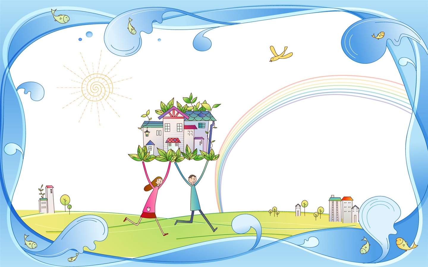 Vector cartoon lovers wallpaper (2) #3 - 1440x900