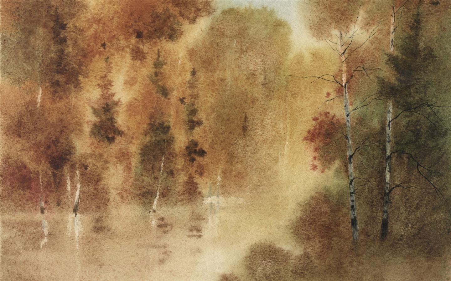 Fond d'écran paysage aquarelle peinte à la main (2) #2 - 1440x900
