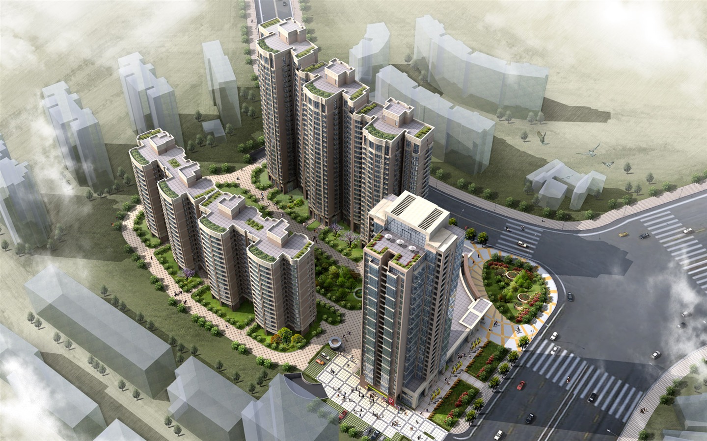Effects of architecture and garden HD wallpaper (4) #18 - 1440x900