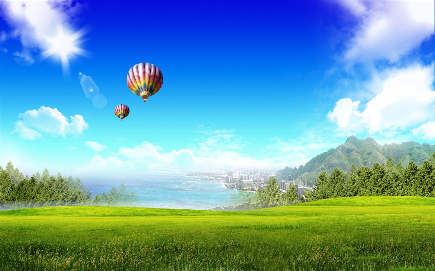 Photoshop sunny summer landscape wallpaper (2) #7 - 1440x900