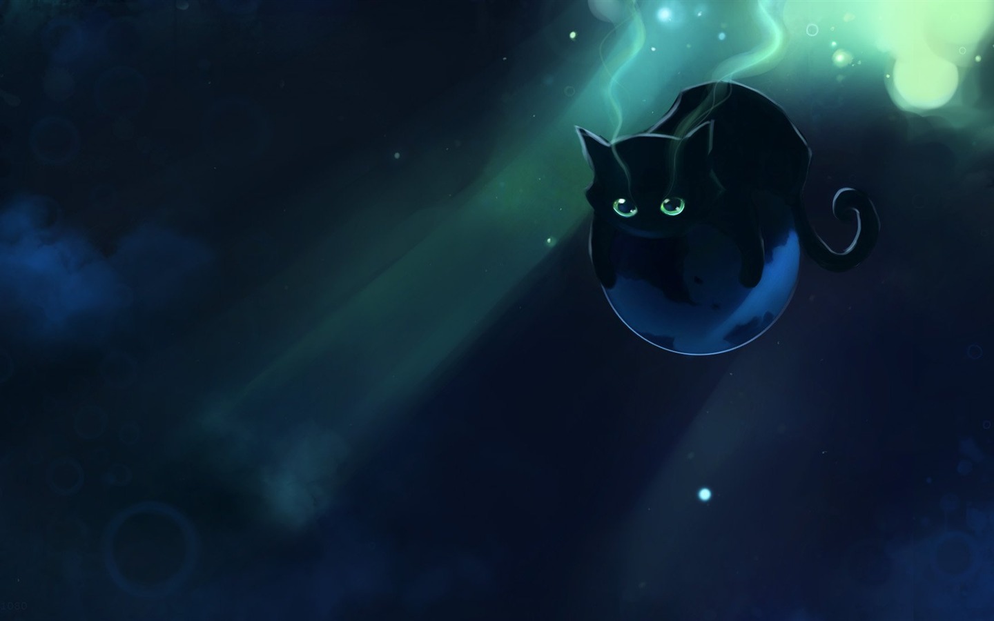 apofiss水彩插画 小黑猫壁纸4 - 1440x900