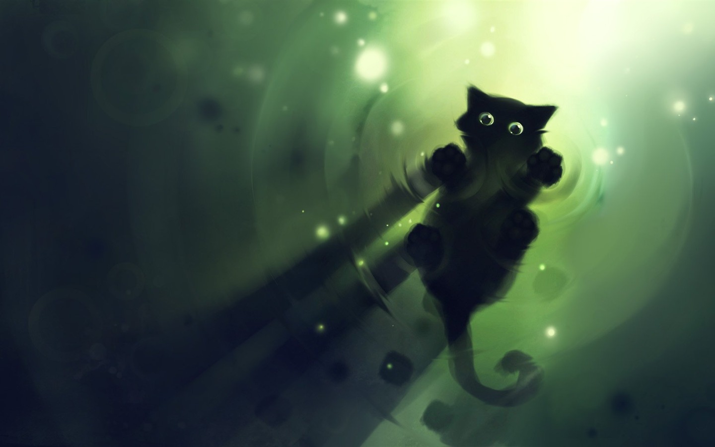 Apofiss 작은 검은 고양이 벽지 수채화 삽화 #9 - 1440x900
