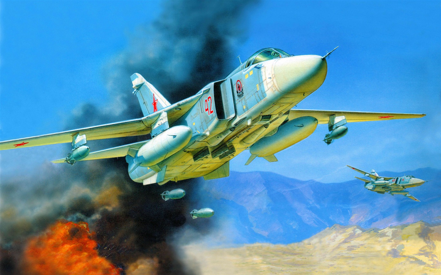空中飛行的軍用飛機 精美繪畫壁紙 #3 - 1440x900