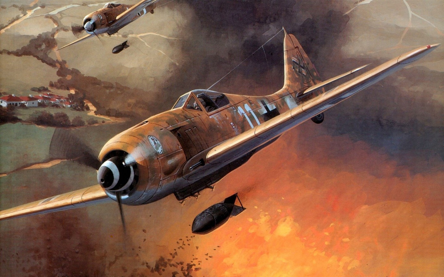 空中飞行的军用飞机 精美绘画壁纸6 - 1440x900