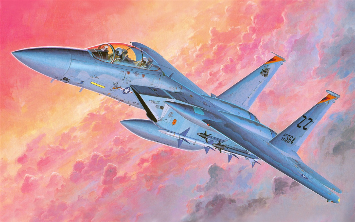 空中飛行的軍用飛機 精美繪畫壁紙 #15 - 1440x900
