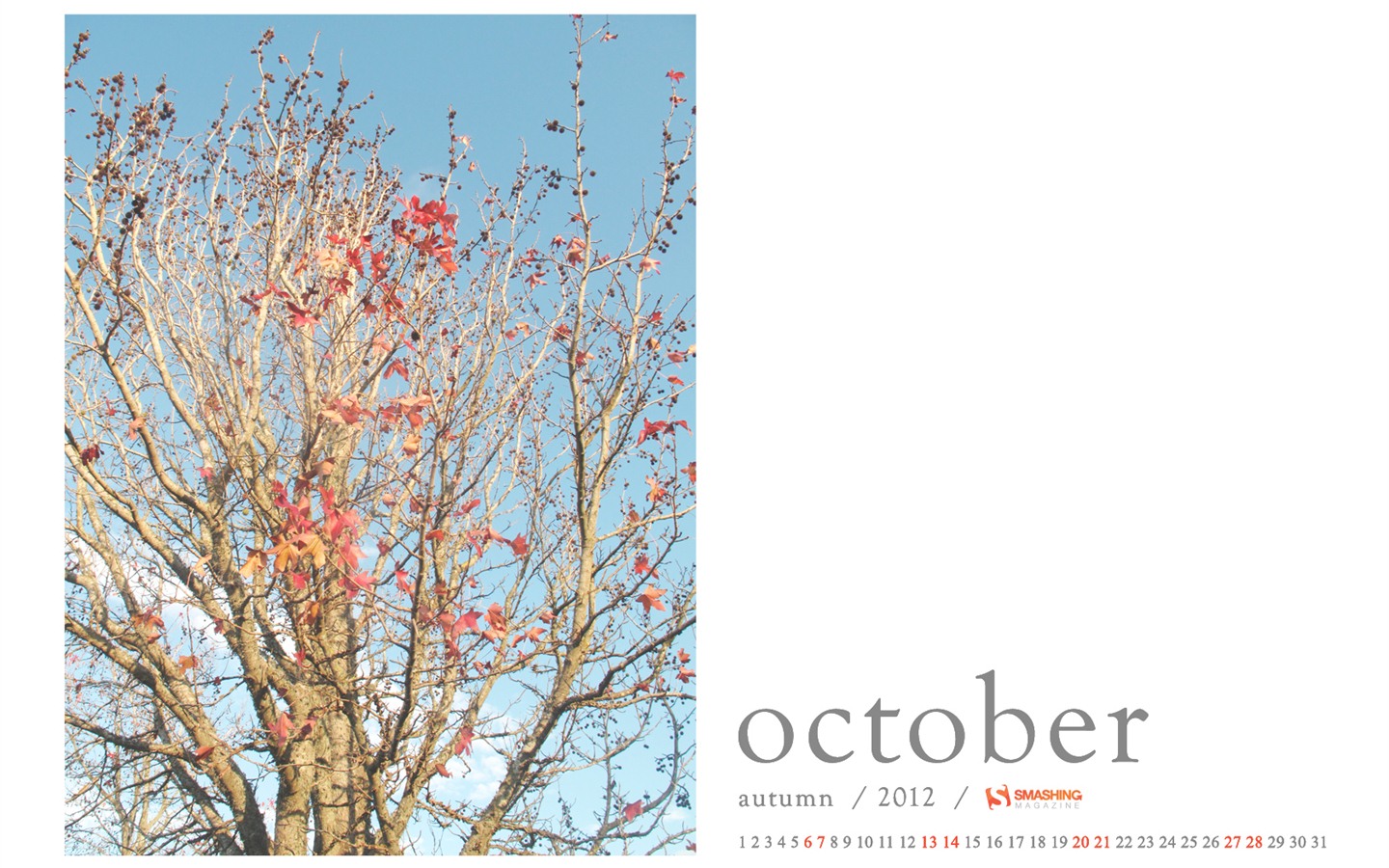 Octobre 2012 Calendar Wallpaper (1) #6 - 1440x900