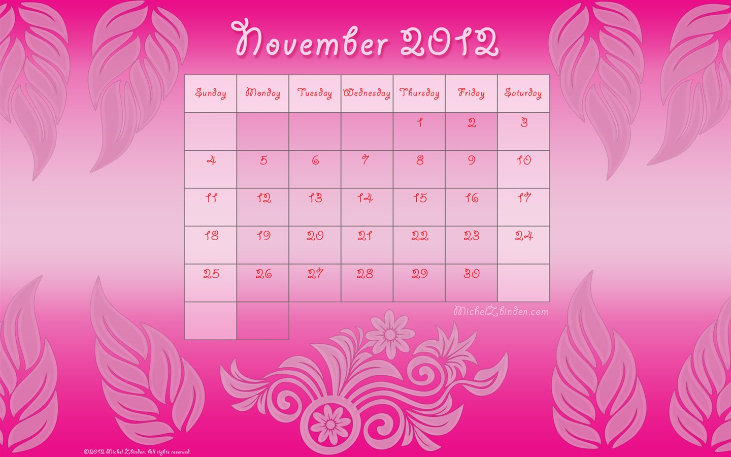 November 2012 Calendar wallpaper (1) #3 - 1440x900