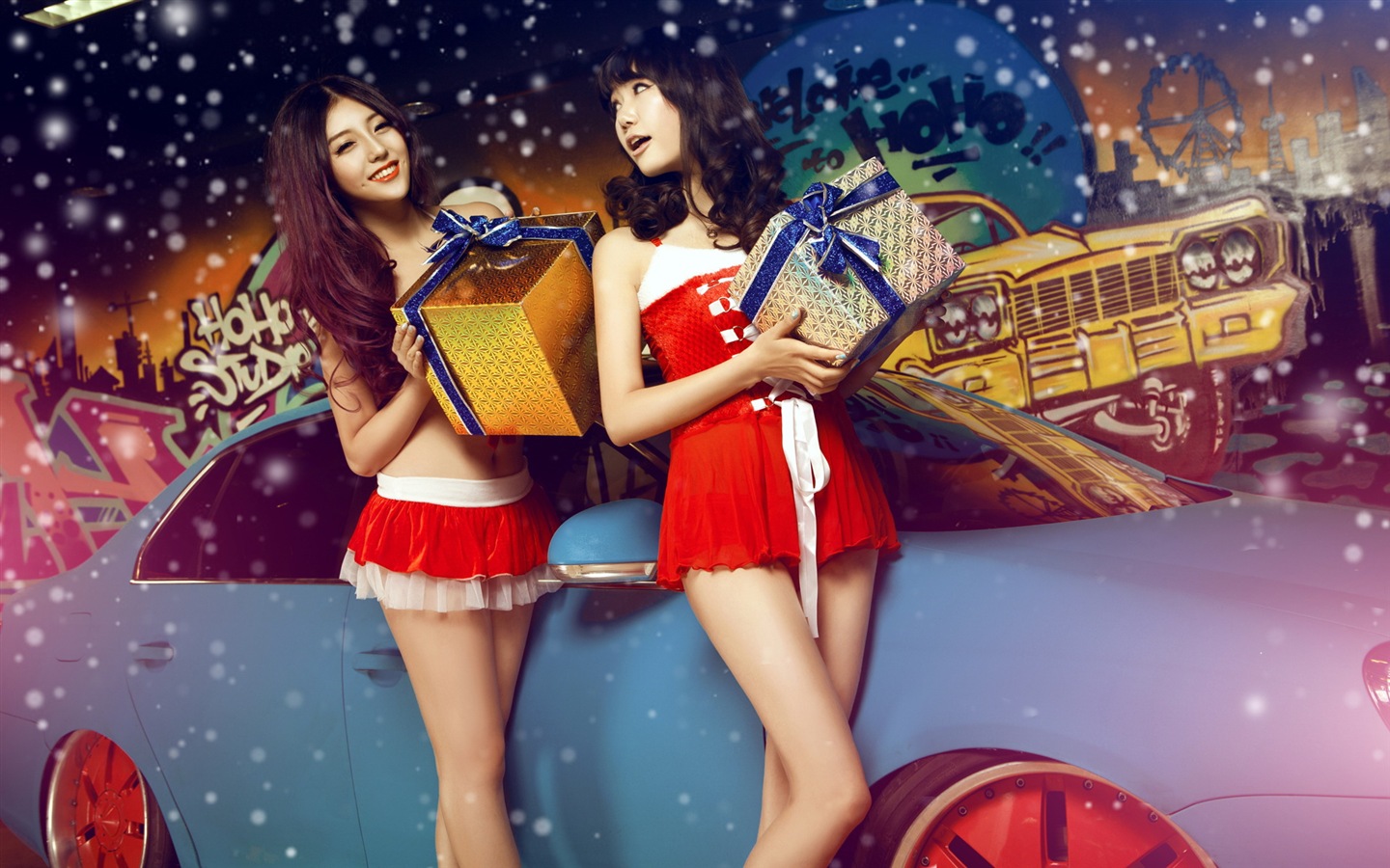 New Year festive red dress beautiful car models HD wallpapers #4 - 1440x900