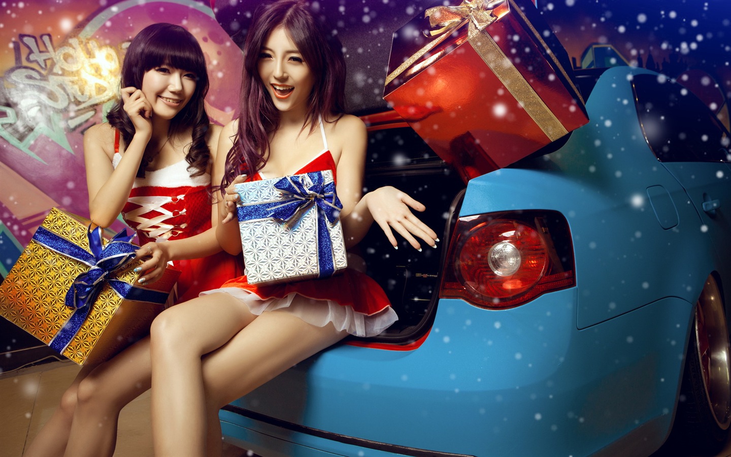新年喜慶的紅色裝美女車模 高清壁紙 #10 - 1440x900