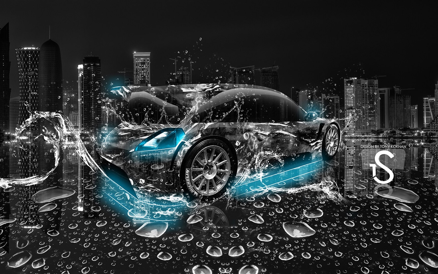Les gouttes d'eau splash, beau fond d'écran de conception créative de voiture #11 - 1440x900
