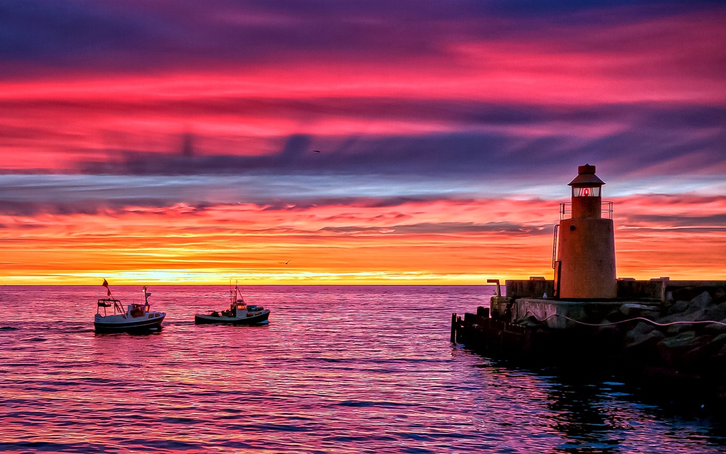 Costa del muelle al atardecer paisaje HD wallpaper #13 - 1440x900