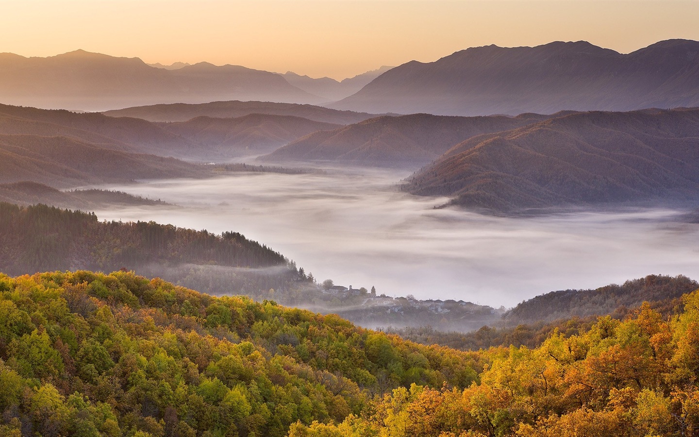 霧的秋天，紅葉樹木，高清壁紙 #16 - 1440x900
