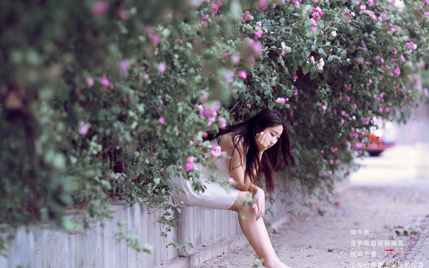 Hermosa chica con fondos de pantalla de alta definición de flores rosas #4 - 1440x900