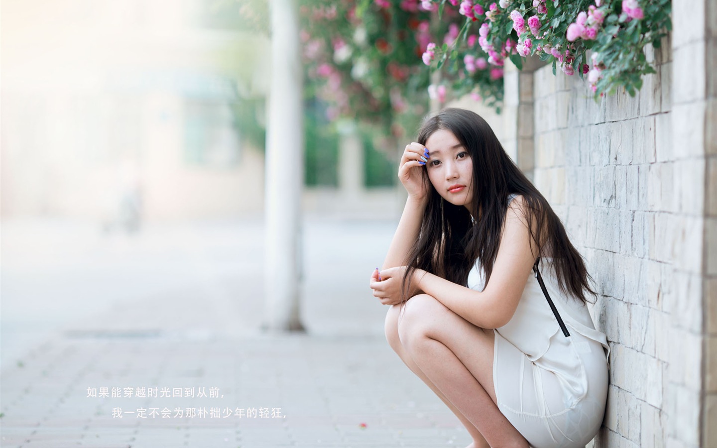 장미 꽃의 HD 배경 화면과 함께 아름 다운 소녀 #8 - 1440x900