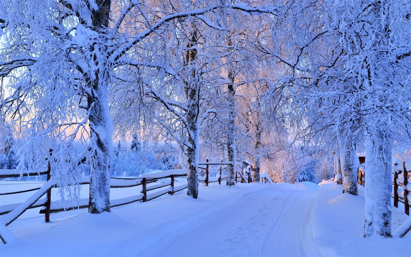 Zima, sníh, hory, jezera, stromy, silnice HD tapety na plochu #4 - 1440x900