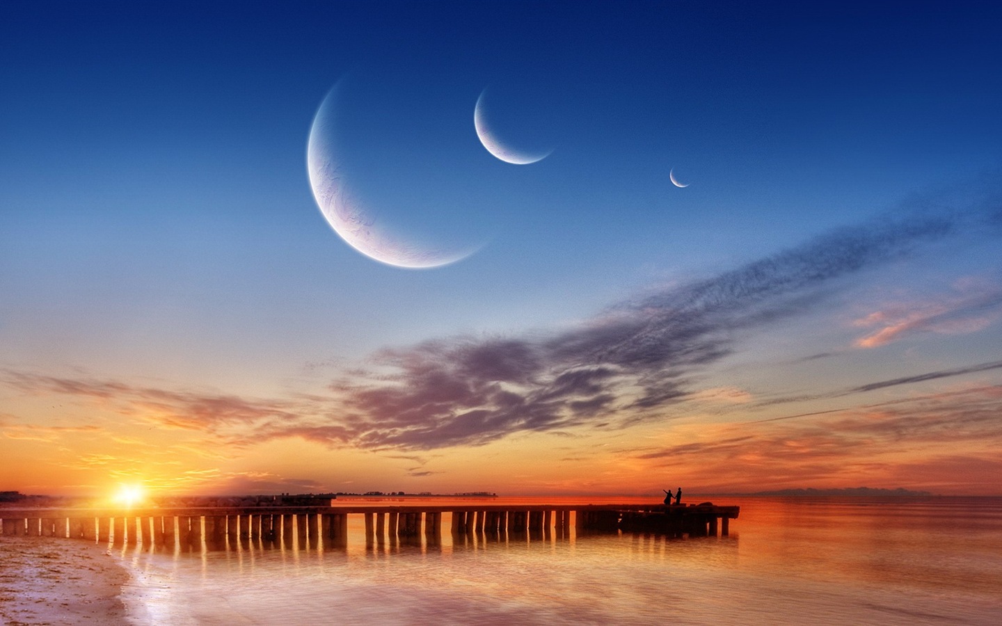 夕陽，藍天，大海，自然風景高清壁紙 #6 - 1440x900