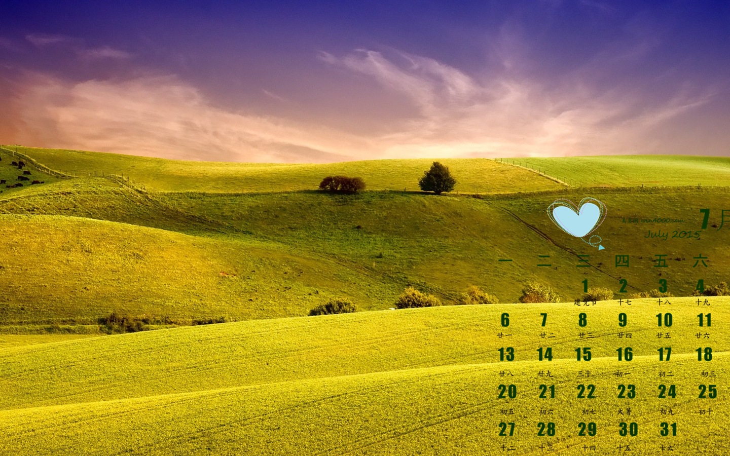 2015年7月 月曆壁紙(一) #14 - 1440x900