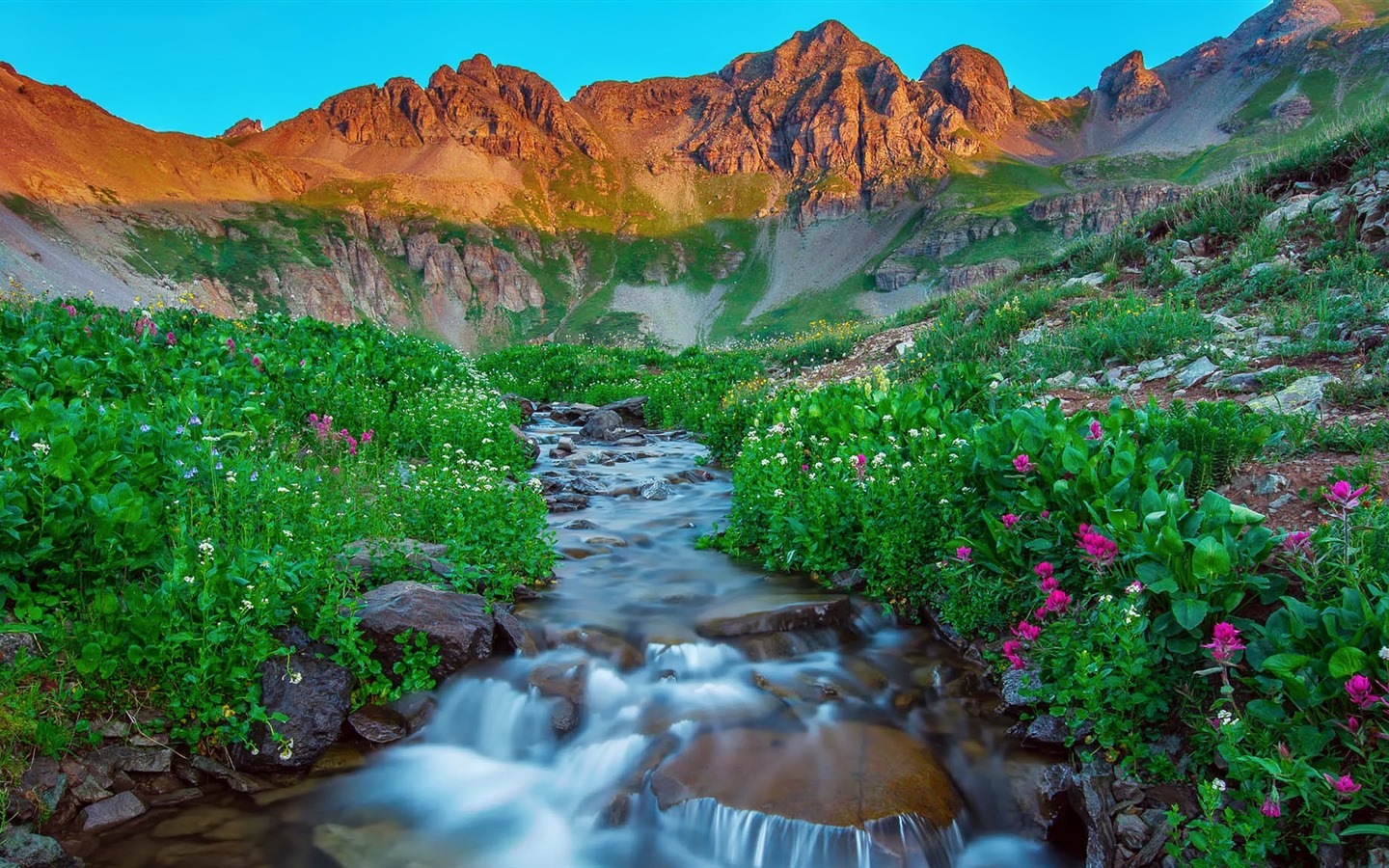 Les arbres, les montagnes, l'eau, lever et coucher du paysage de nature, fonds d'écran HD #26 - 1440x900