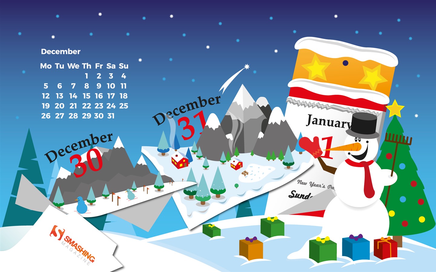 2016年12月 聖誕主題月曆壁紙(二) #10 - 1440x900