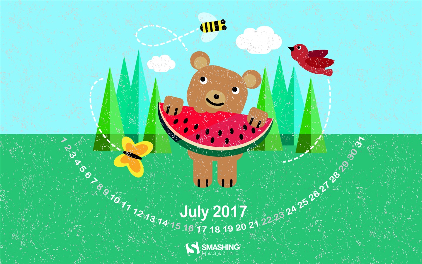 Fondo de escritorio del calendario de julio de 2017 #22 - 1440x900
