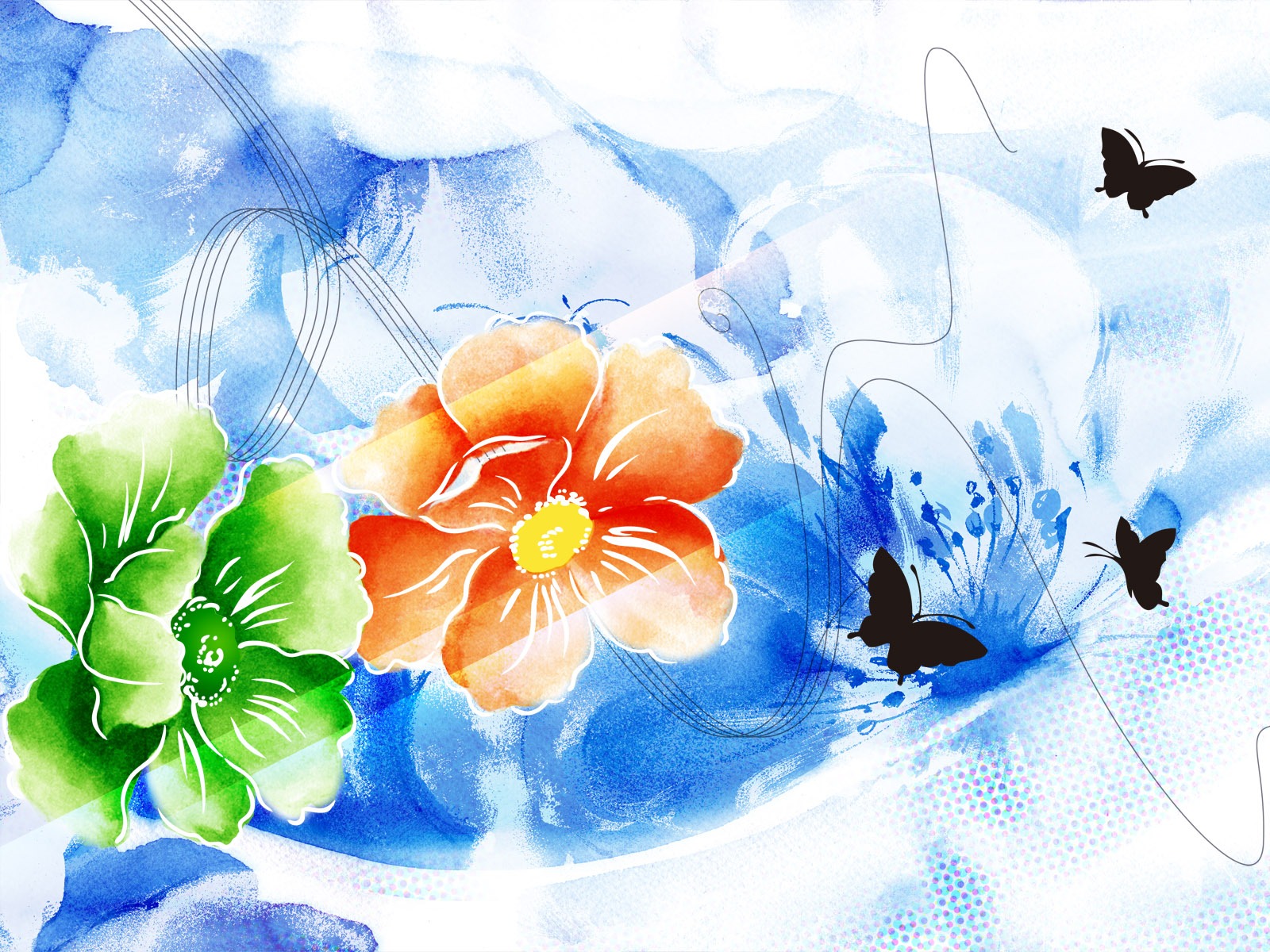 水墨花卉精美壁紙 #1 - 1600x1200