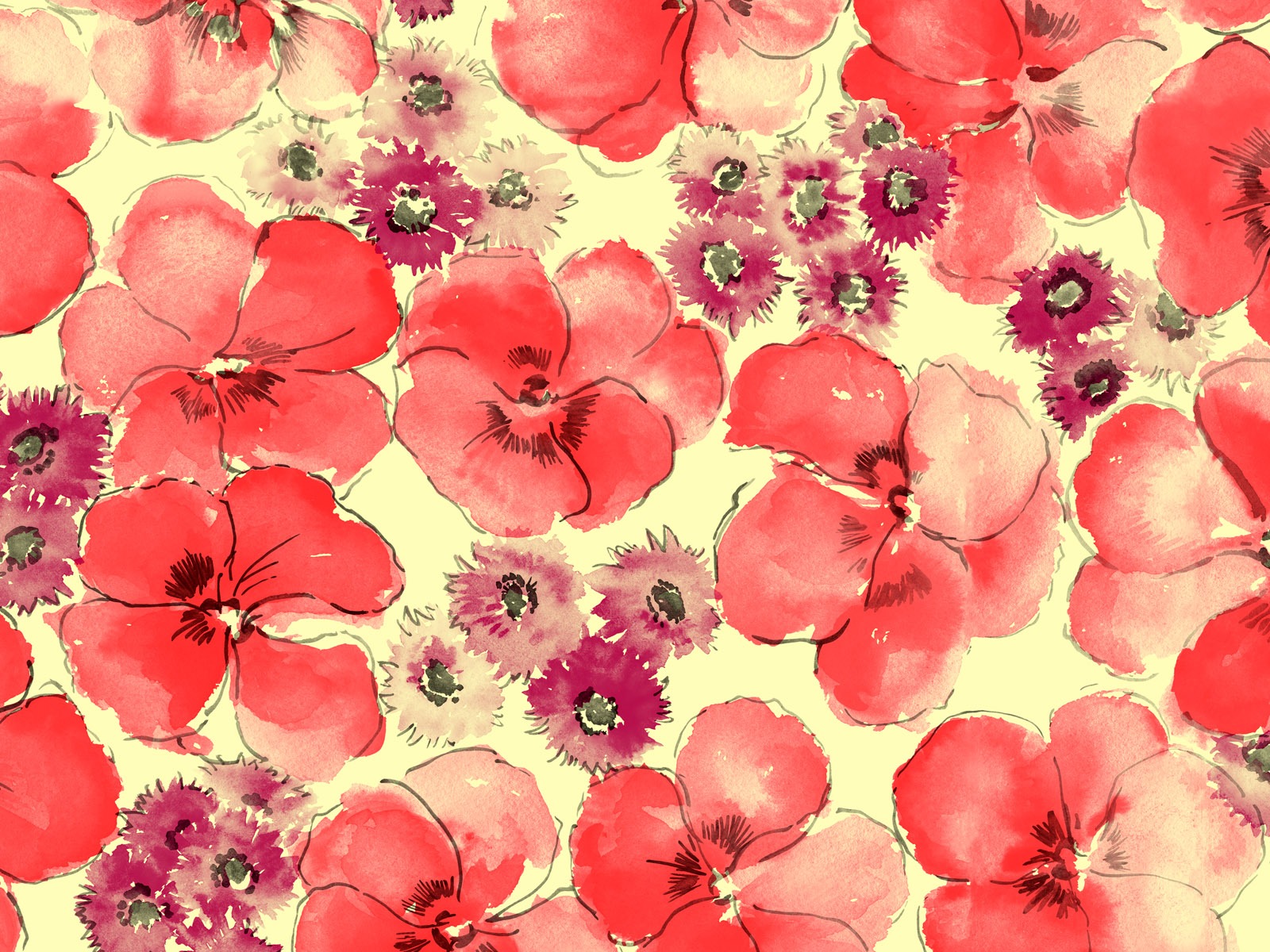 절묘한 잉크 꽃 배경 화면 #18 - 1600x1200