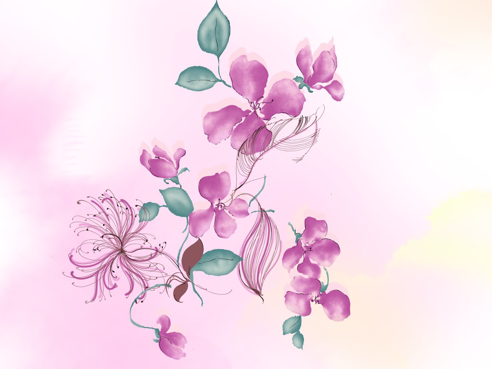 水墨花卉精美壁紙 #26 - 1600x1200