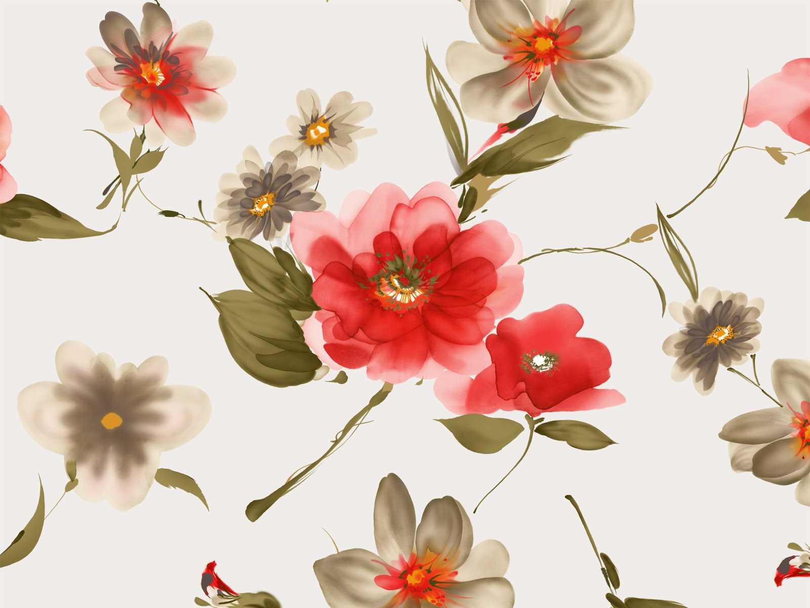 절묘한 잉크 꽃 배경 화면 #28 - 1600x1200