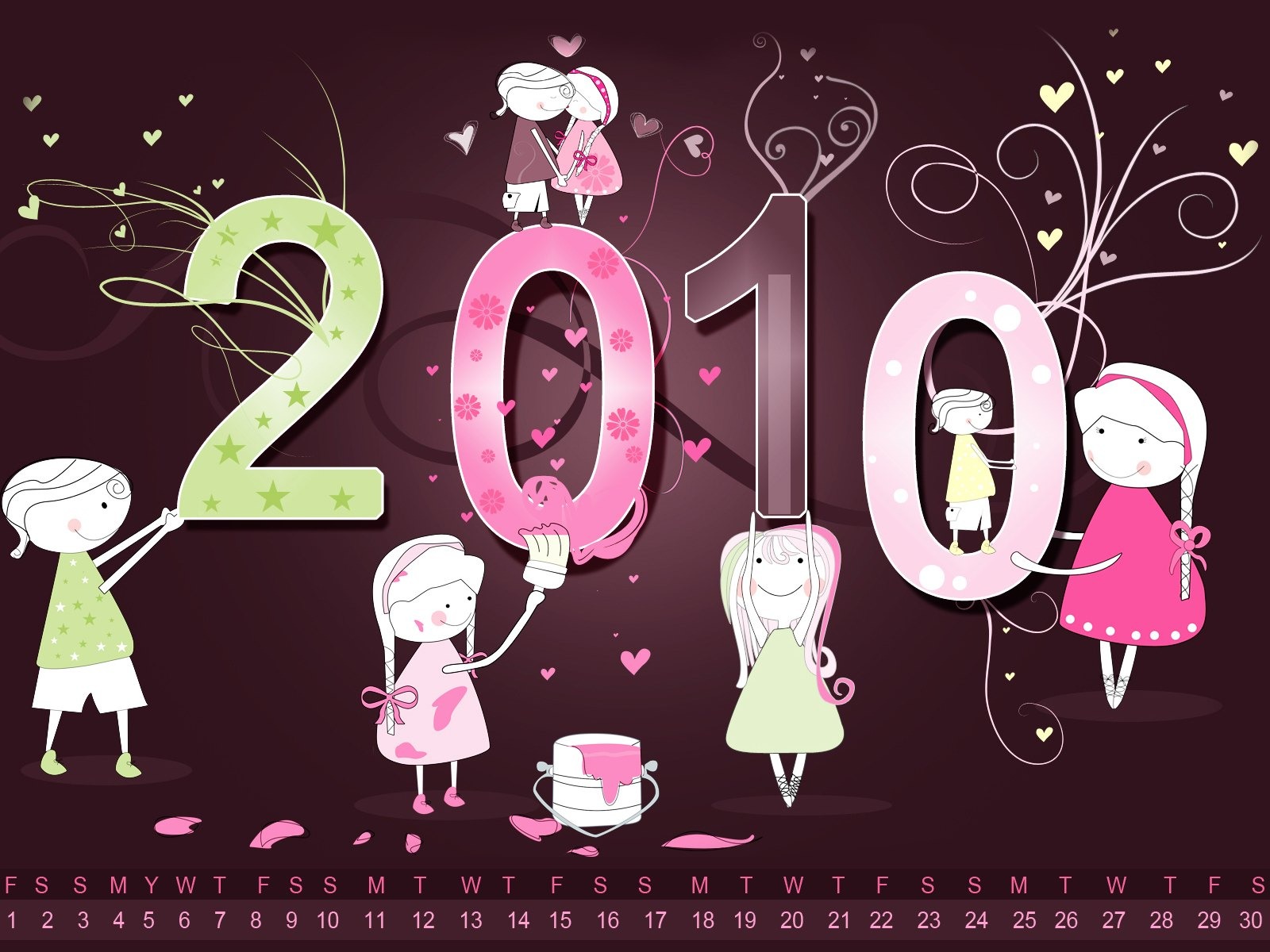 2010年1月月曆壁紙 #1 - 1600x1200