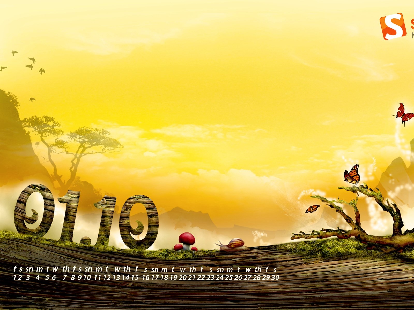 2010年1月月曆壁紙 #2 - 1600x1200
