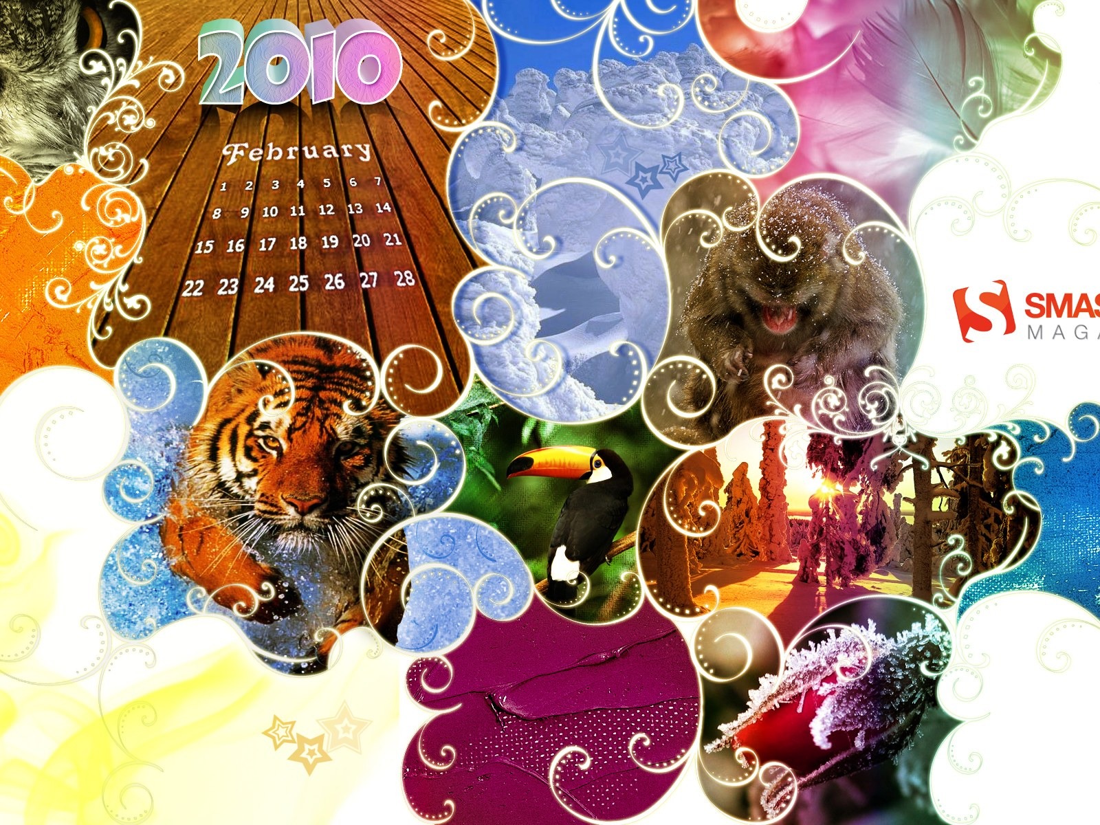 2010年2月月曆 創意壁紙 #1 - 1600x1200