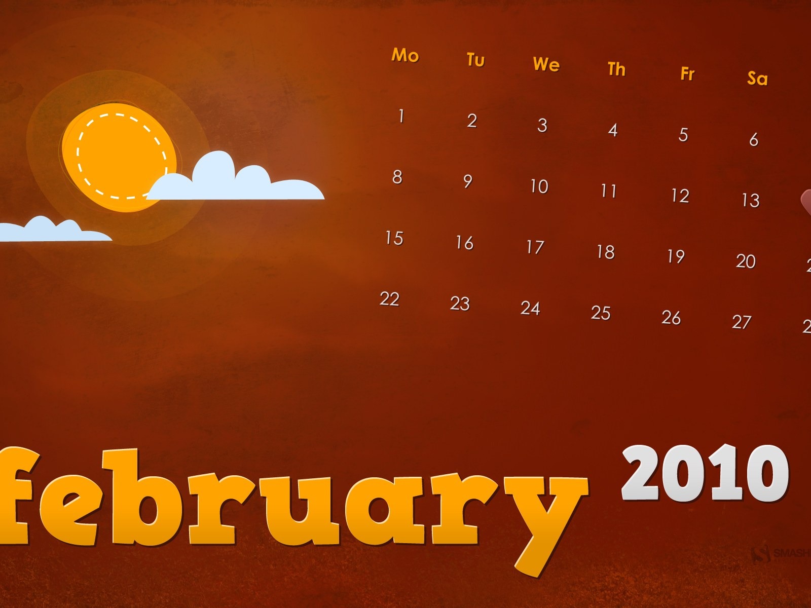 února 2010 Kalendář Wallpaper Creative #12 - 1600x1200
