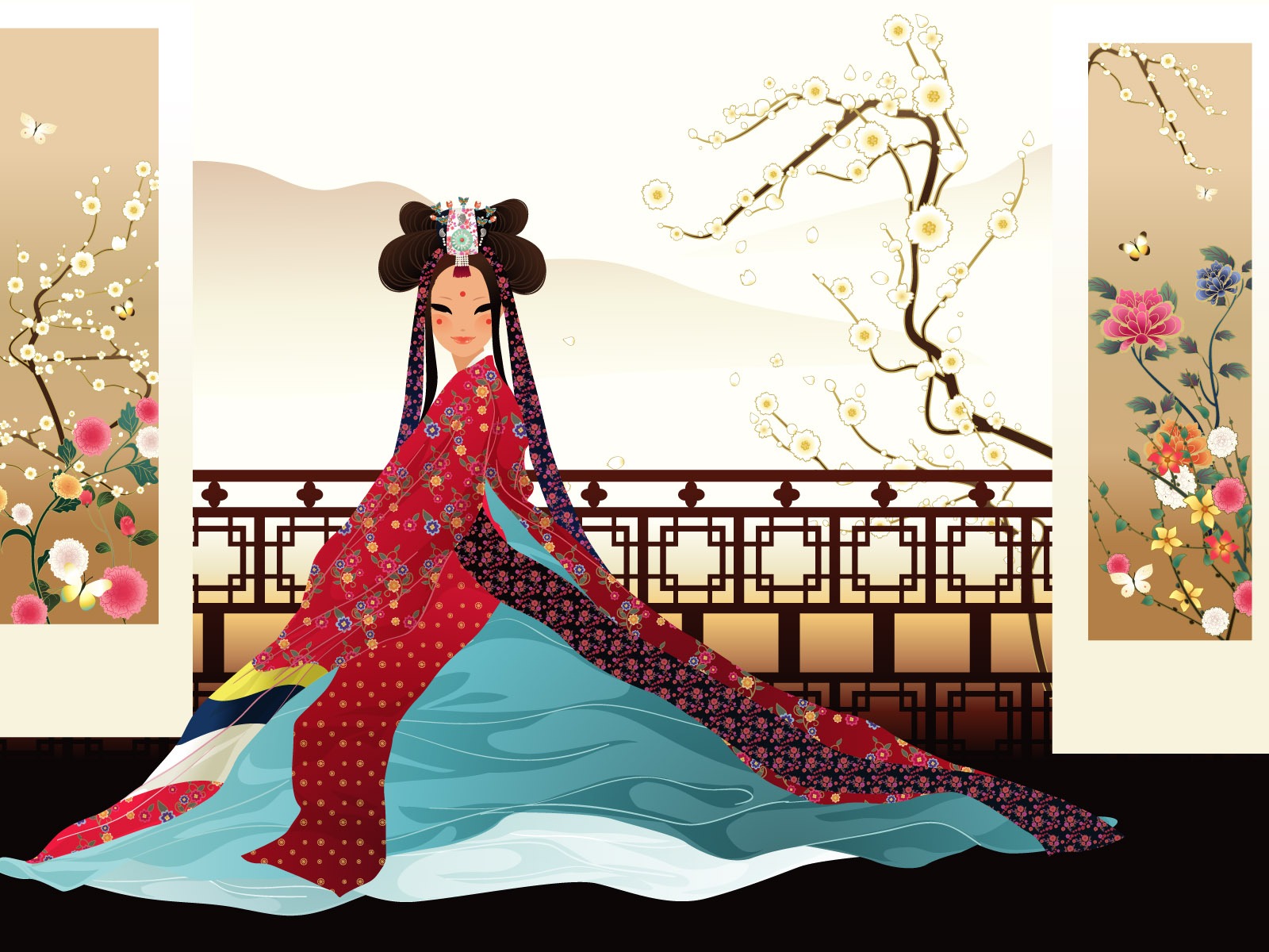 Vektorové wallpaper korejských žen (1) #2 - 1600x1200