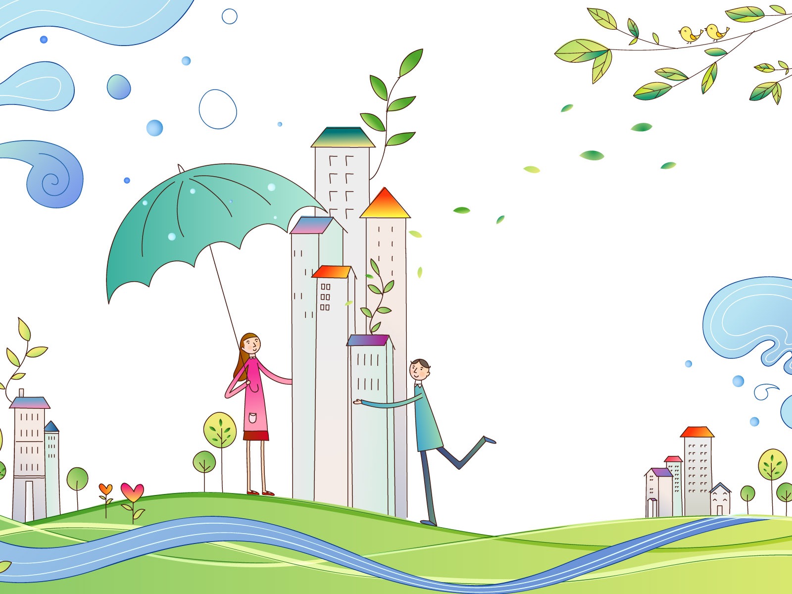 Vector cartoon lovers wallpaper (2) #15 - 1600x1200