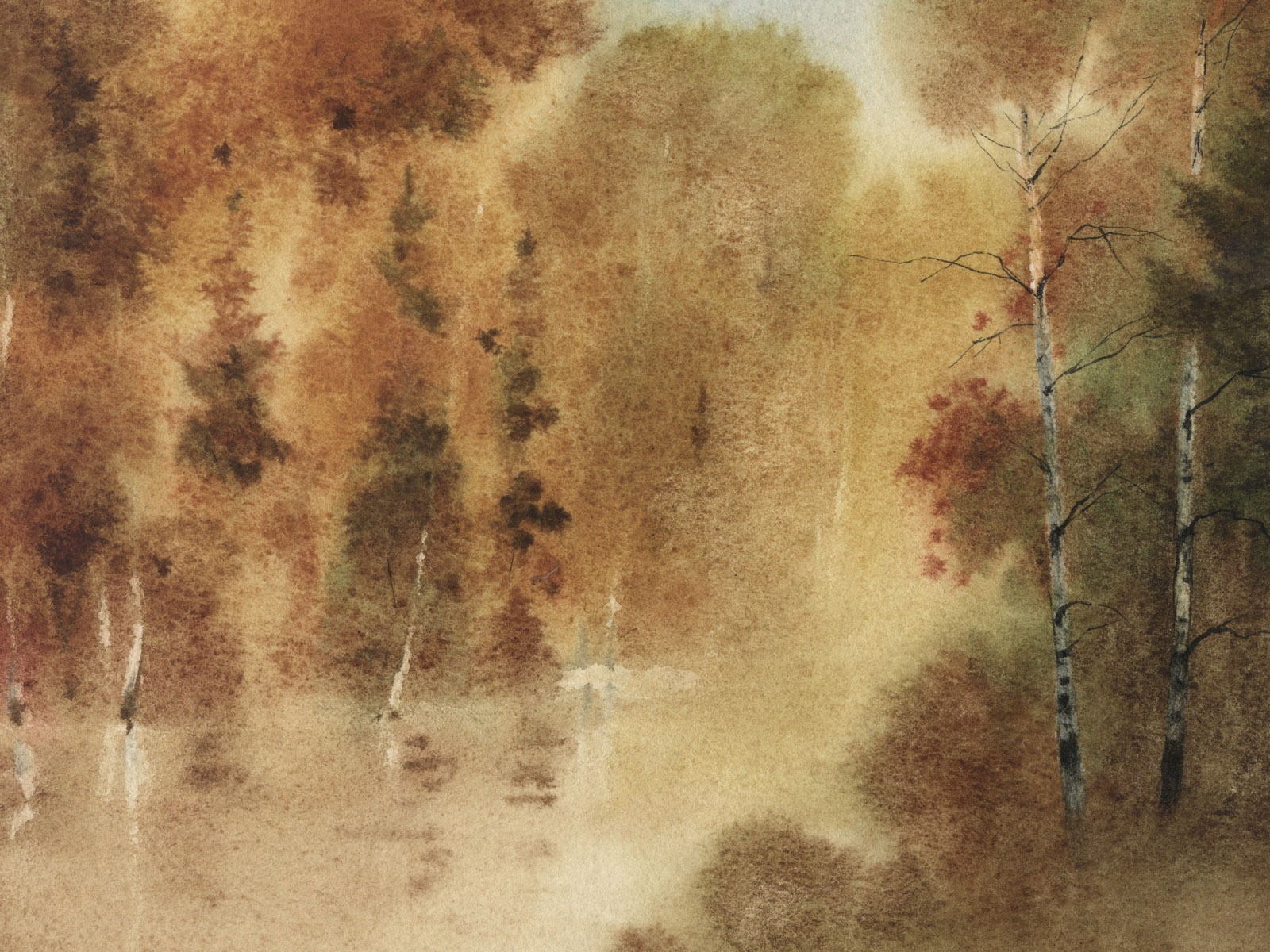 Fond d'écran paysage aquarelle peinte à la main (2) #2 - 1600x1200