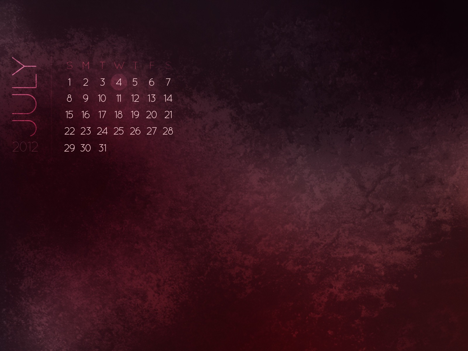 2012年7月 月曆壁紙(一) #4 - 1600x1200