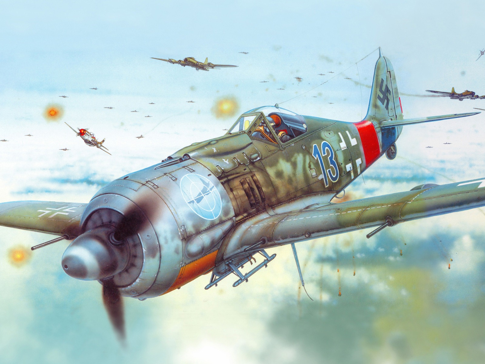 空中飛行的軍用飛機 精美繪畫壁紙 #1 - 1600x1200