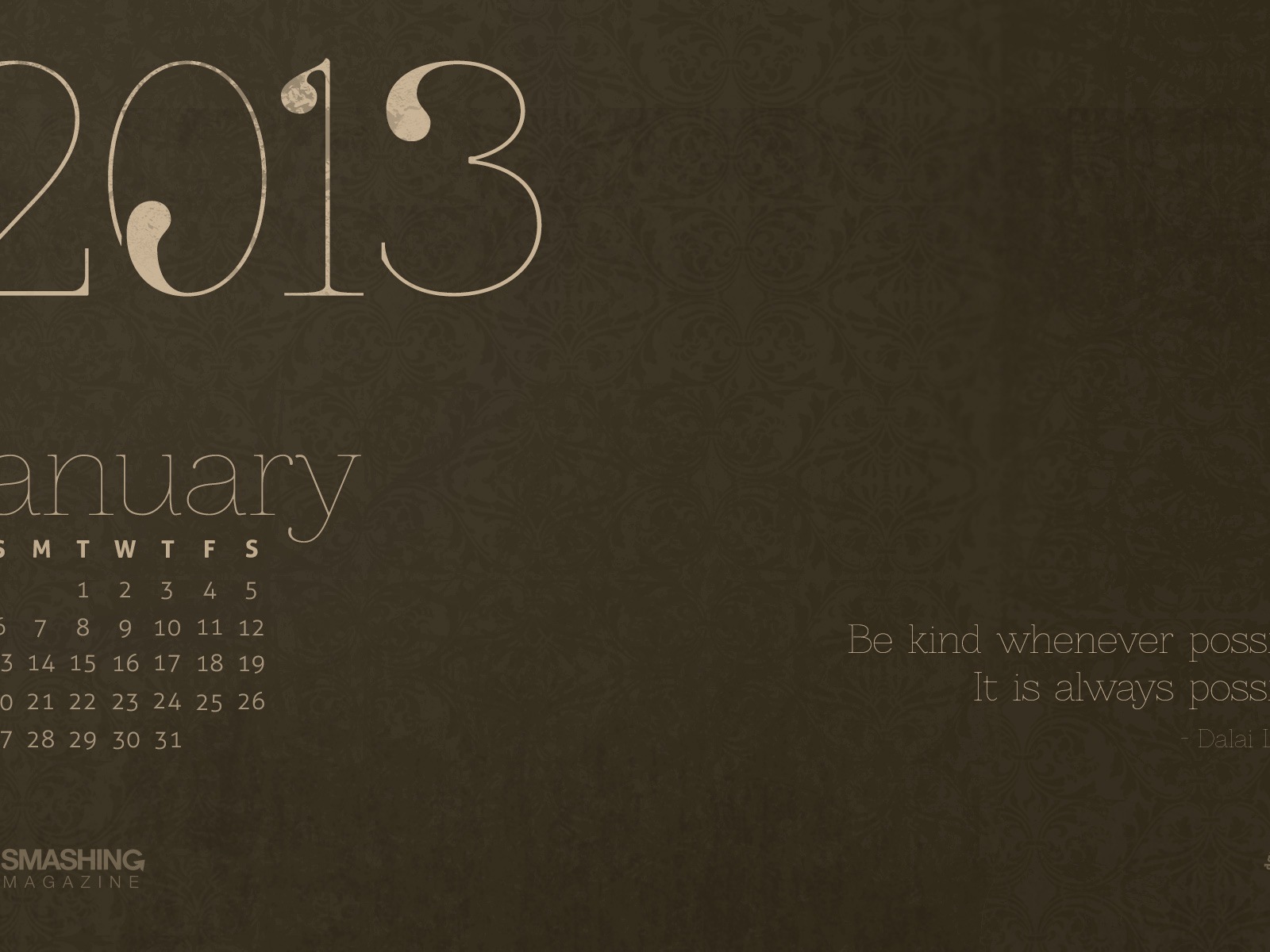 Janvier 2013 Calendrier fond d'écran (2) #7 - 1600x1200