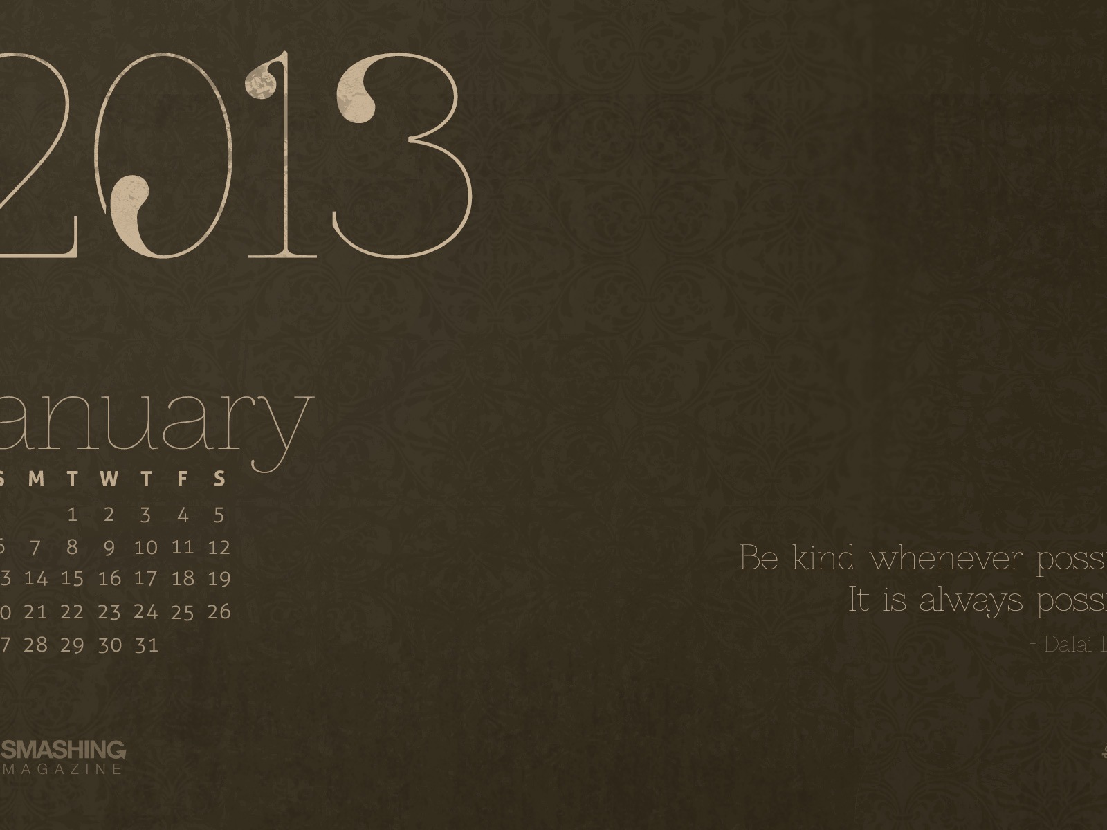 2013年1月 月曆壁紙(二) #7 - 1600x1200