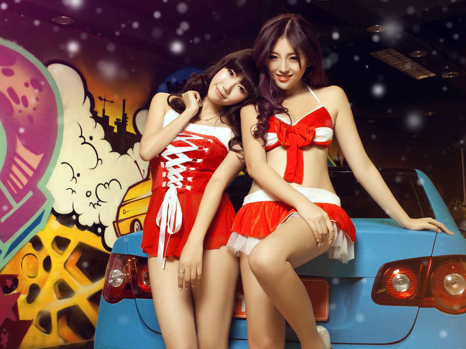 新年喜慶的紅色裝美女車模 高清壁紙 #3 - 1600x1200