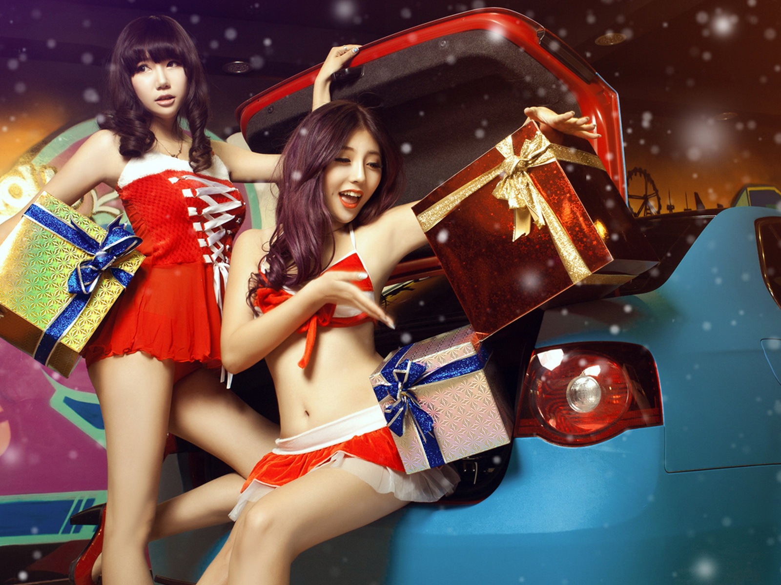 新年喜慶的紅色裝美女車模 高清壁紙 #7 - 1600x1200