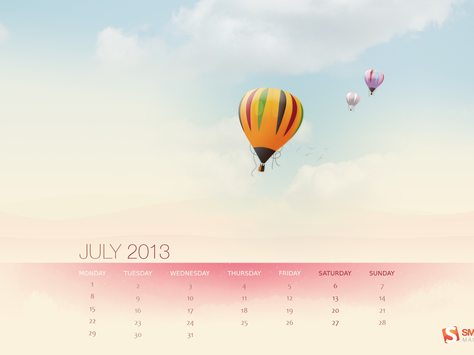 2013年7月 月曆壁紙(一) #18 - 1600x1200