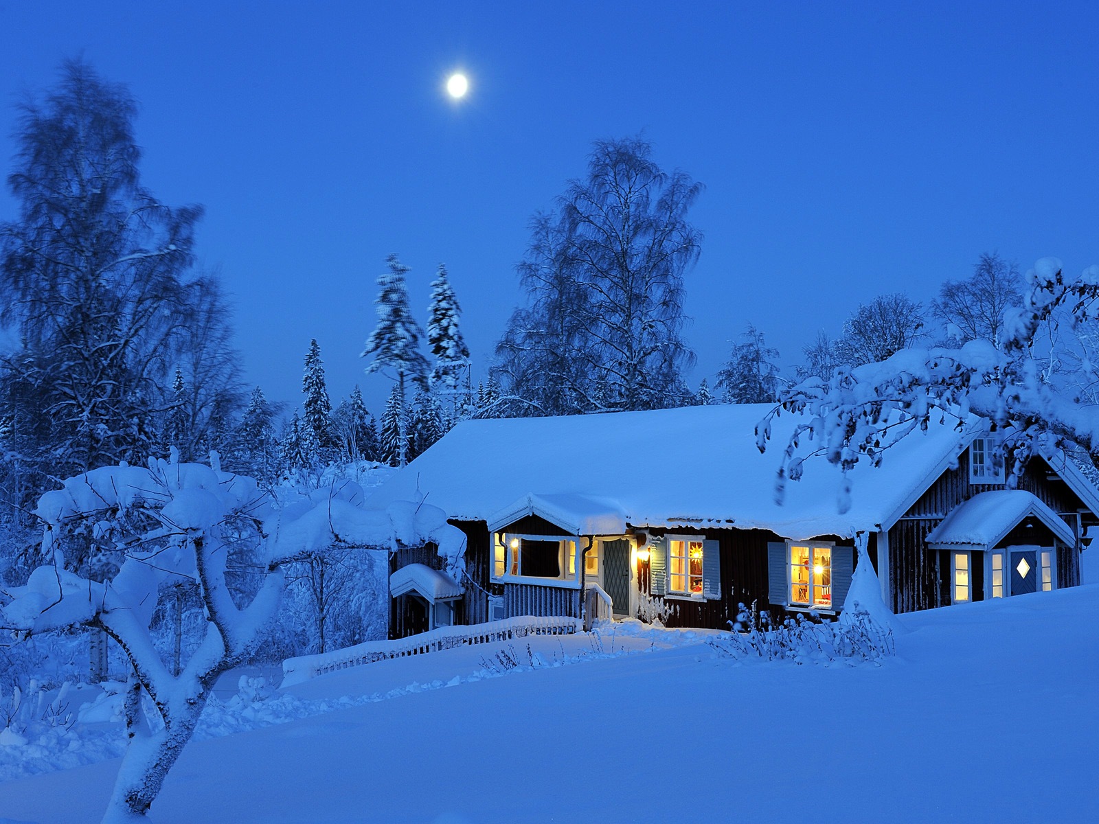 Windows 8 主題高清壁紙：冬季雪的夜景 #13 - 1600x1200