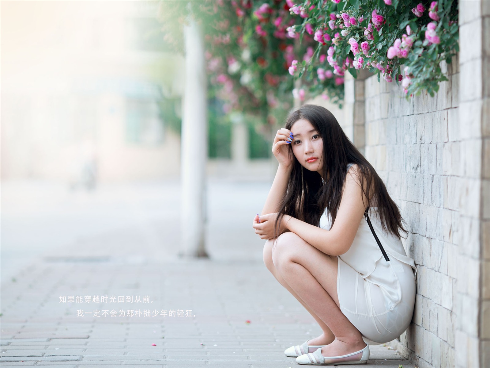 장미 꽃의 HD 배경 화면과 함께 아름 다운 소녀 #8 - 1600x1200