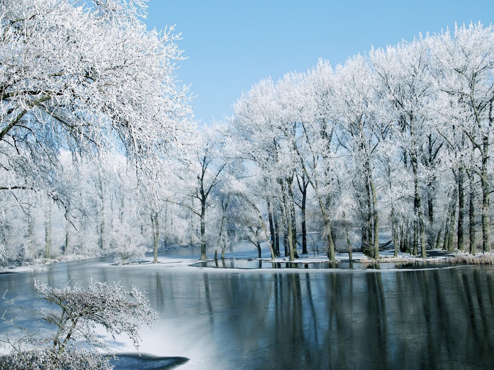 冬天的雪景，山，湖，树木，道路 高清壁纸1 - 1600x1200