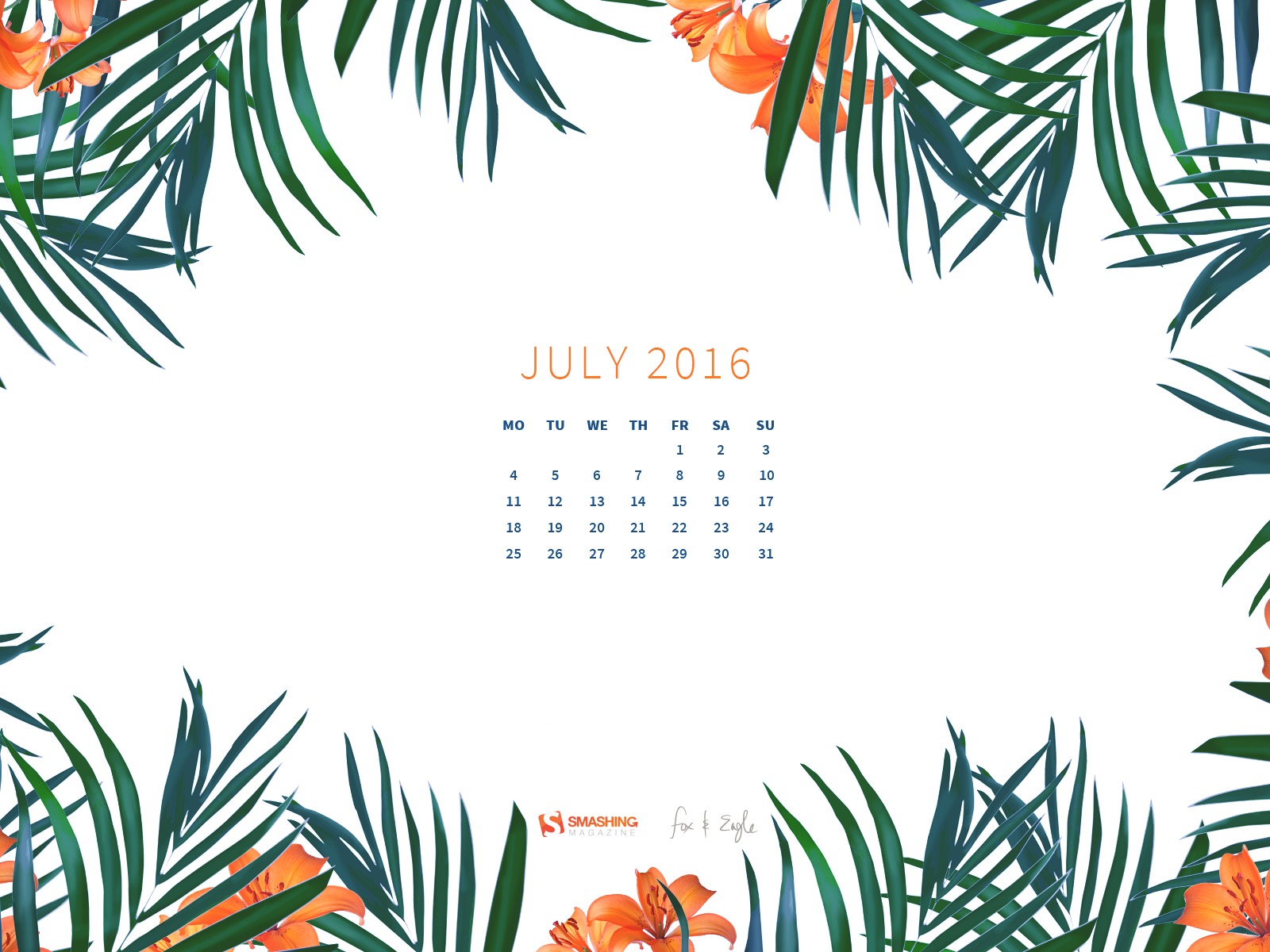Juillet 2016 calendrier fond d'écran (2) #20 - 1600x1200