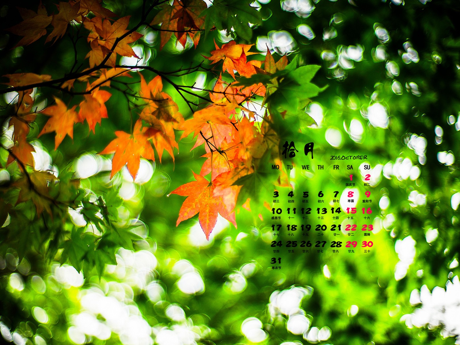 2016年10月 月曆壁紙(二) #2 - 1600x1200